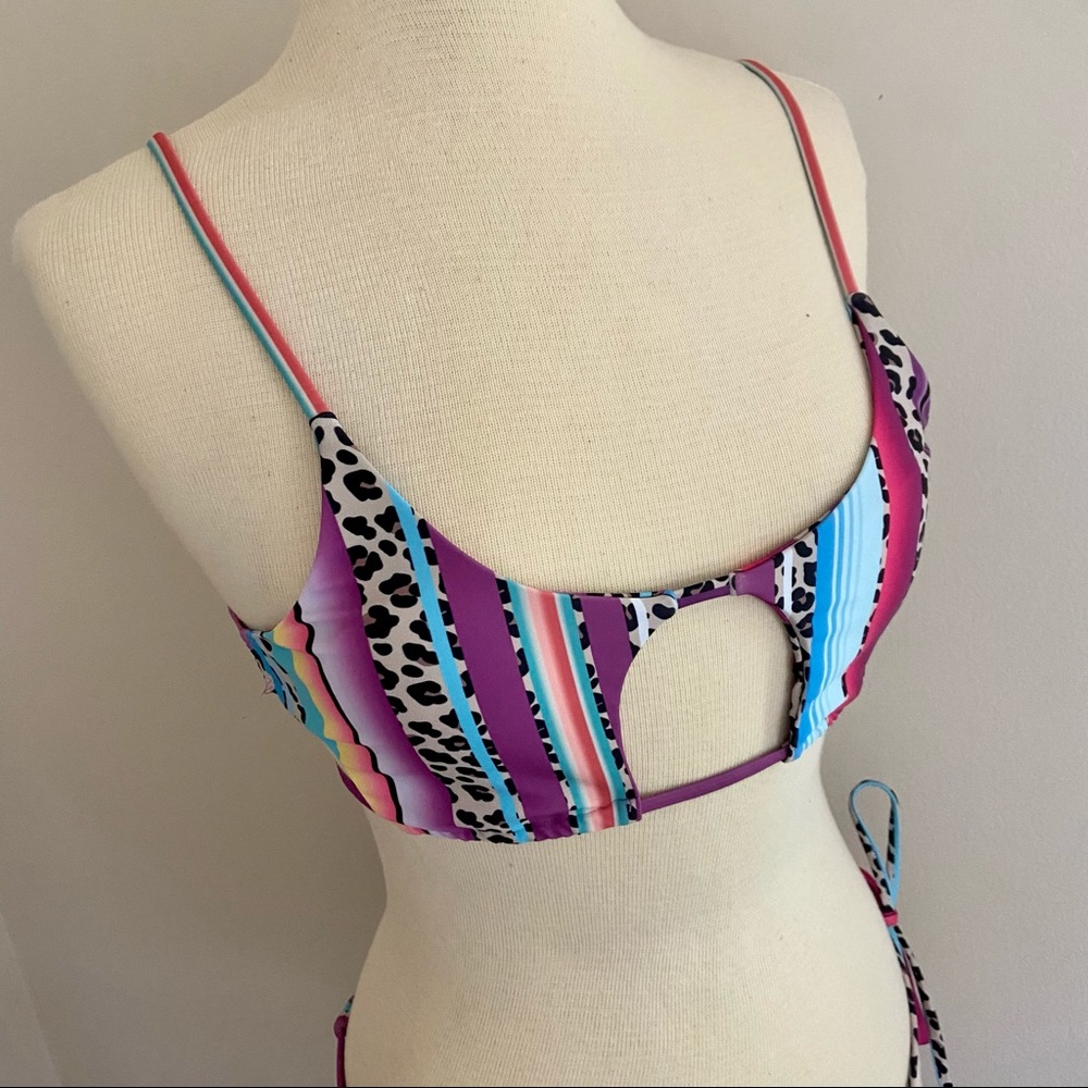 ZAFUL Leopard Panel Striped Cutout Bikini L